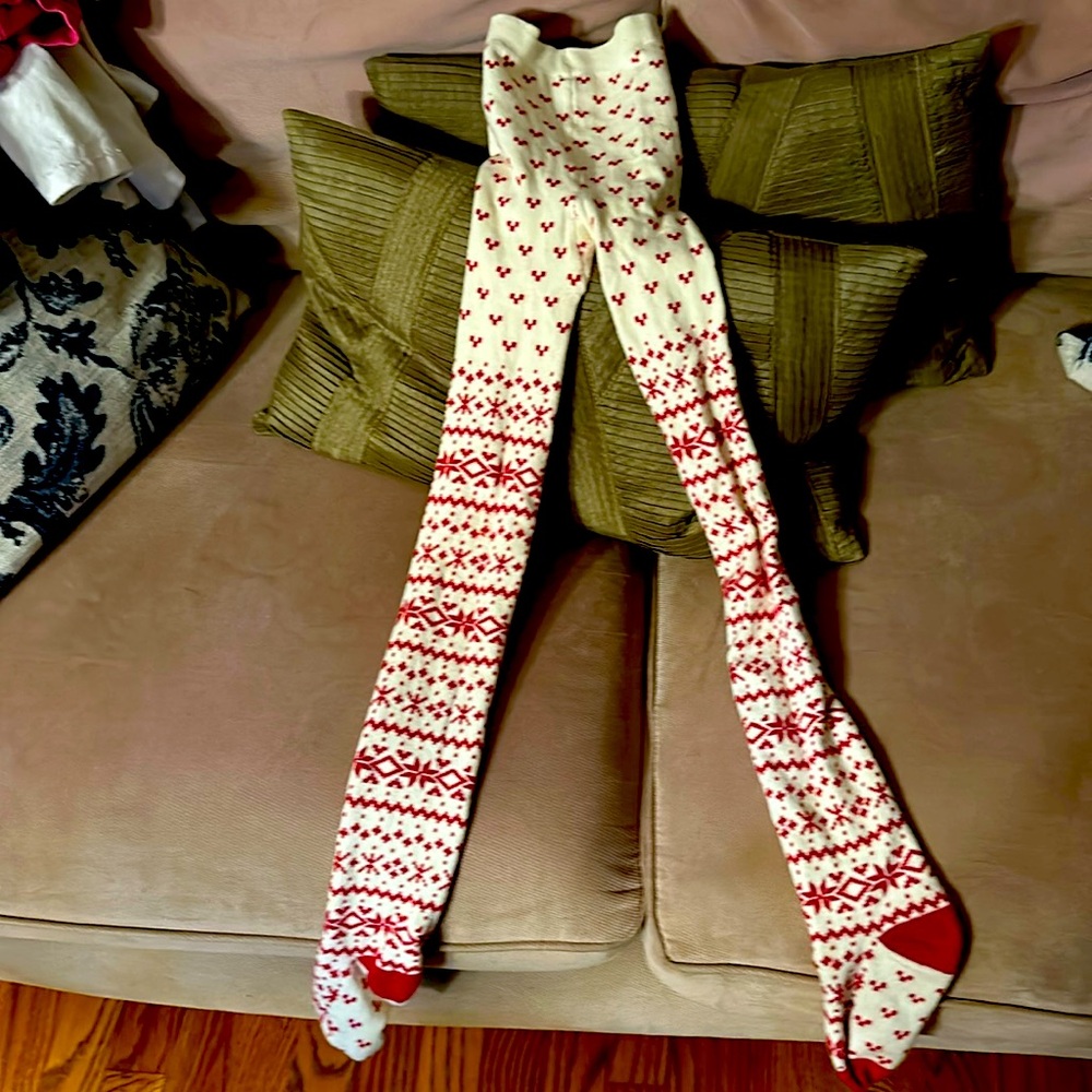 Hanna Anderson Knit Leggings 130/140 size red & white